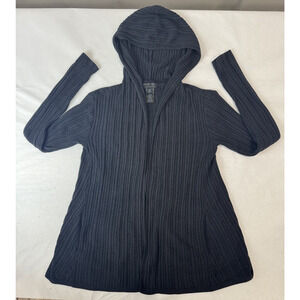 Barefoot Dreams CozyChic Ultra Lite Open Cardigan Hooded Ribbed Cozy Black XS